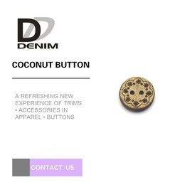 Natural  2 Holes Coconut Buttons With Flower Pattern Engraving